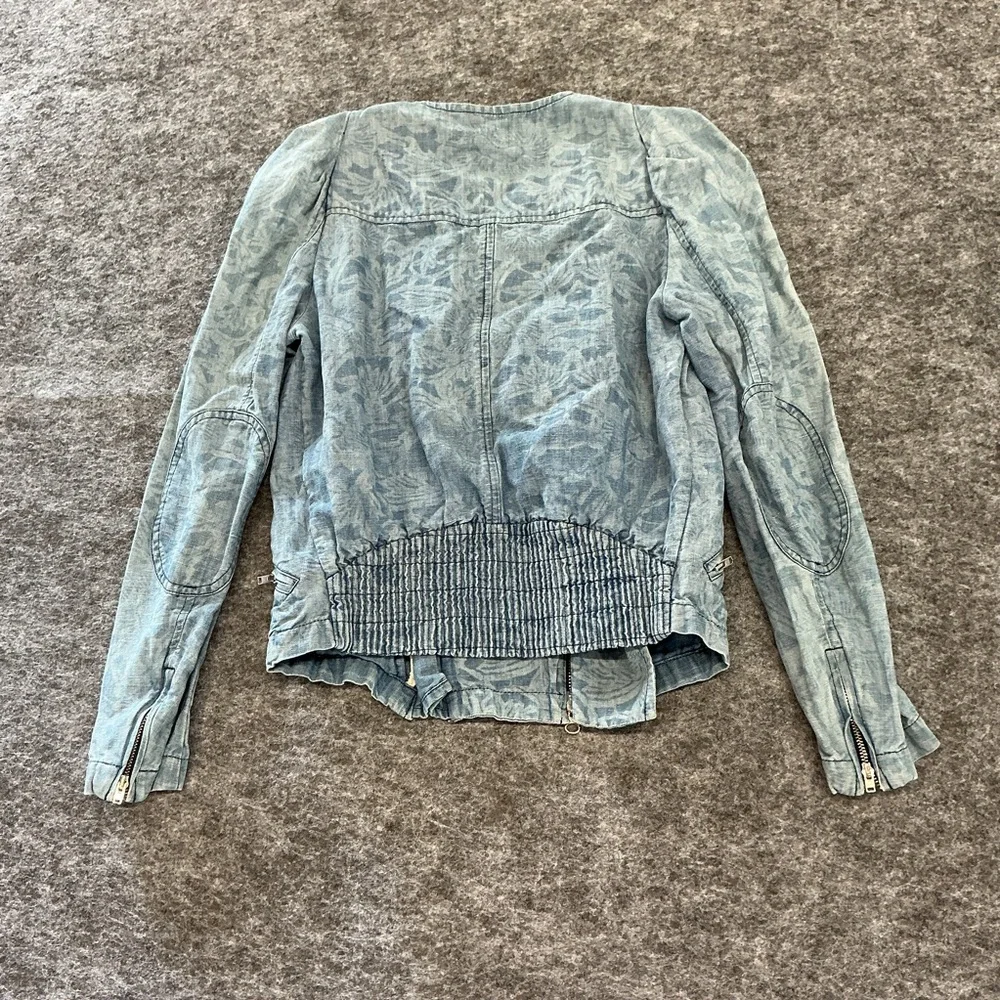 Isabel Marant Étoile Floral Chambray Moto Jacket Blue Zip Front Paris Designer - Picture 5 of 5